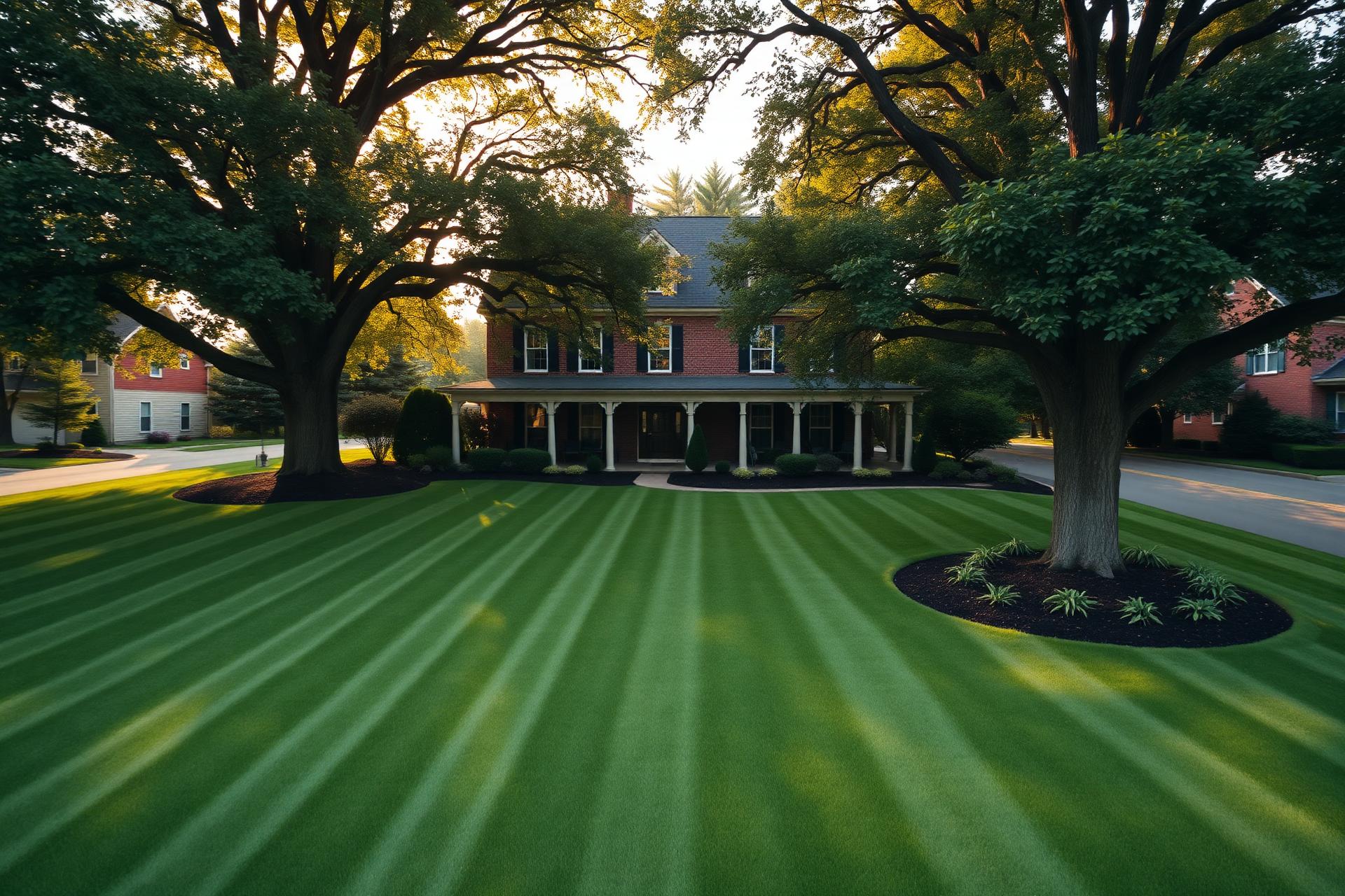Freshly manicured lawn with crisp mowing stripes in Northeast Ohio